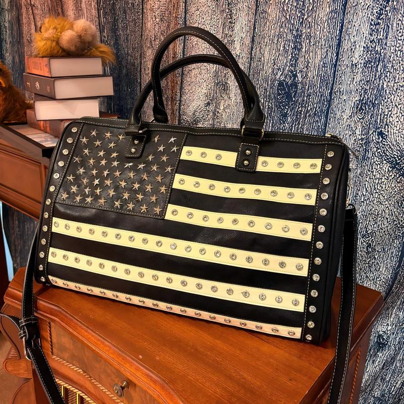 Montana West Duffel Bag American Flag Studded Large Travel Weekender Bag